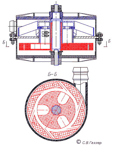 Аппарат волновой обработки и нагреватель нового типа - Рис. 2. Конструкция С.В. Геллера гидроимпульсного вихревого нагревателя жидкости.